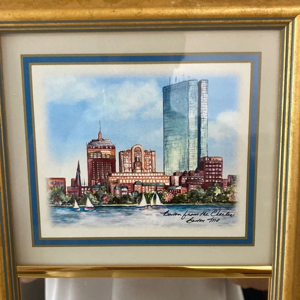 Vintage Egliomise Designs Handmade Framed Mirror “Boston From The Charles River